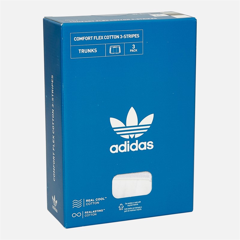 adidas Originals Mens Comfort Flex 3 Stripes Three Pack Trunks White/Navy/Grey