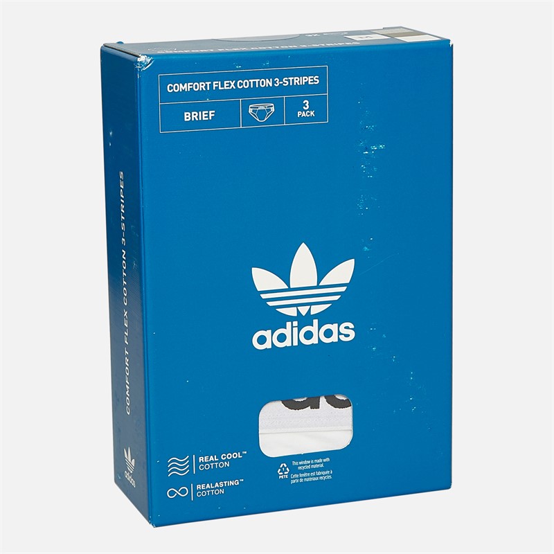 adidas Originals Mens Comfort Flex 3 Stripes Three Pack Briefs White/Black/Grey