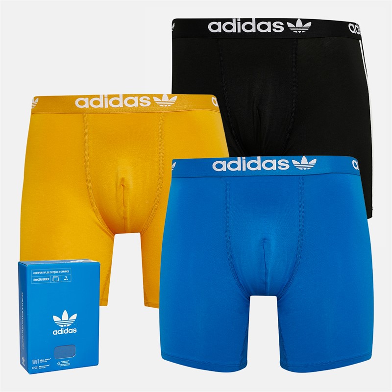 adidas Originals Mens Comfort Flex 3 Stripes Three Pack Boxers Black/Blue/Yellow