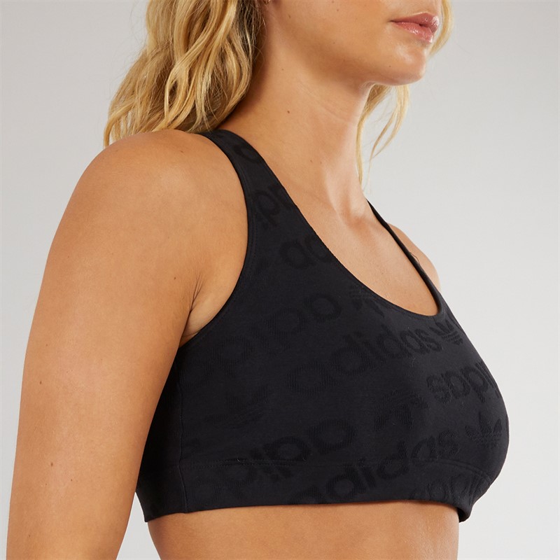 adidas Originals Damen Microterrot Monogramm Racer Crop Top Schwarz