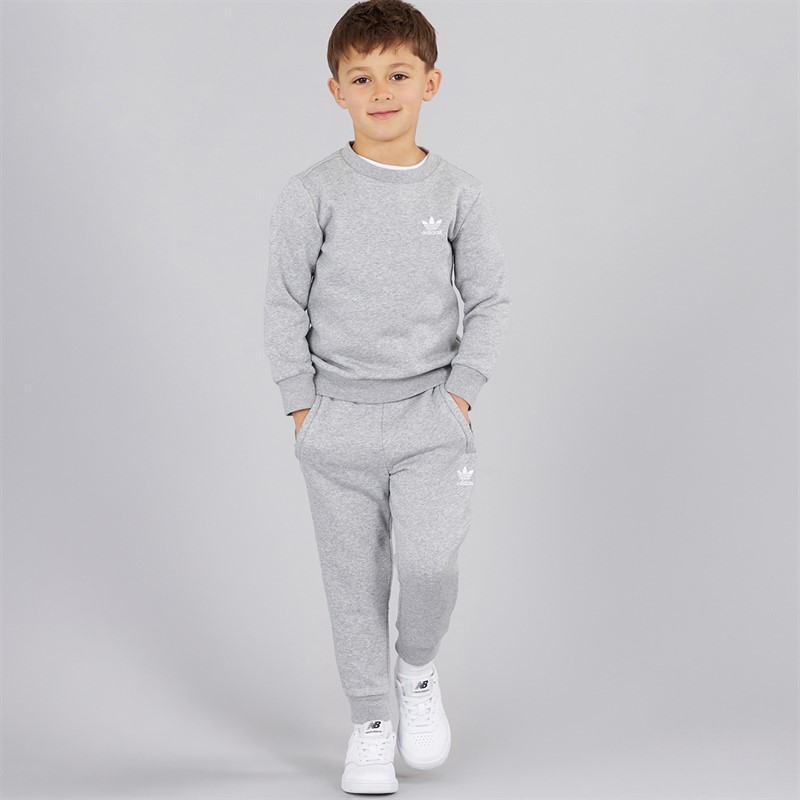 adidas Originals Boys Trefoil Crew Sweatshirt And Joggers Set Medium Grey Heather
