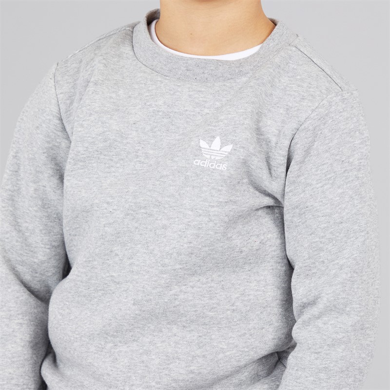 adidas Originals Boys Trefoil Crew Sweatshirt And Joggers Set Medium Grey Heather