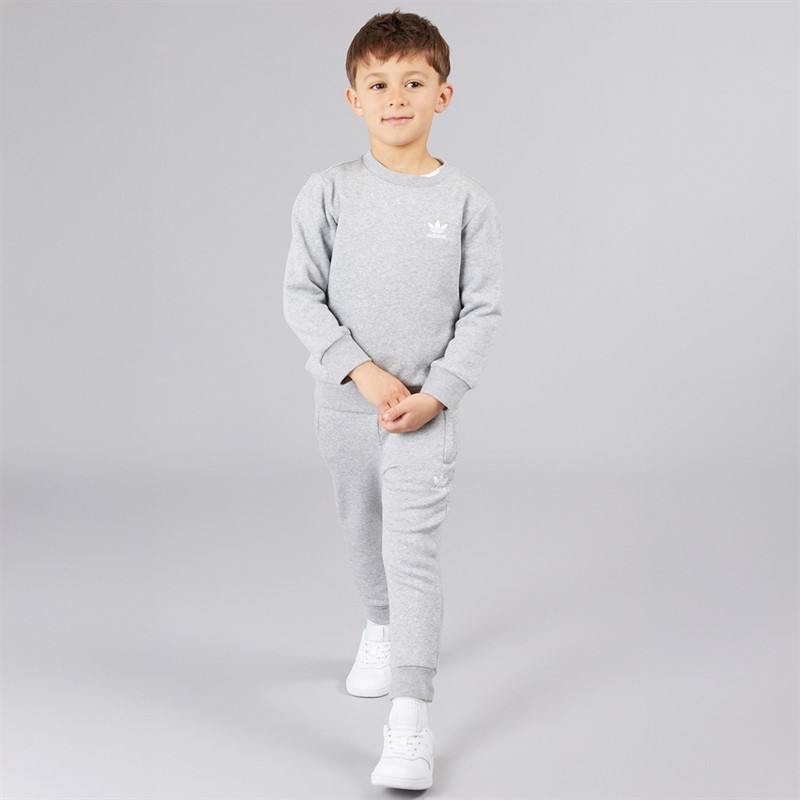 adidas Originals Boys Trefoil Crew Sweatshirt And Joggers Set Medium Grey Heather