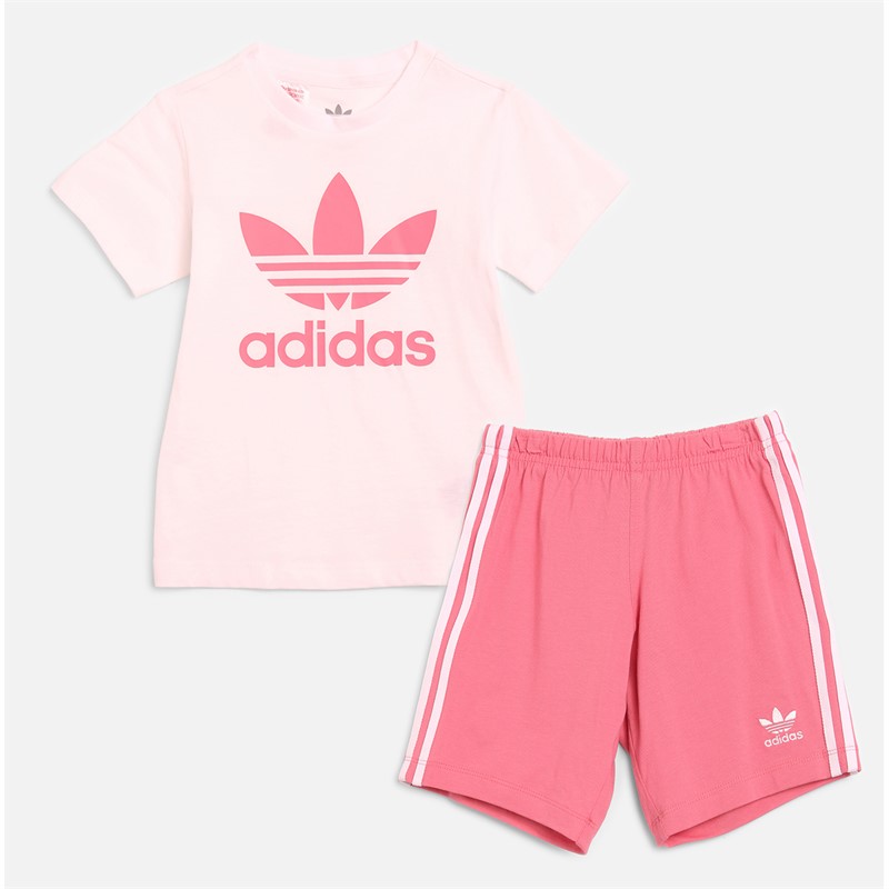adidas Originals Infant Girls Adicolor Trefoil Graphic T-Shirt And Shorts Set Rose Tone/White