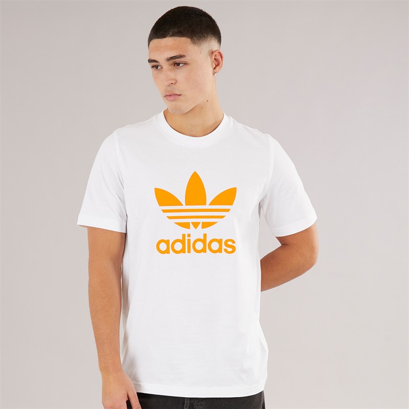 adidas Originals Mens Adicolor Trefoil T-Shirt White/Bright Orange