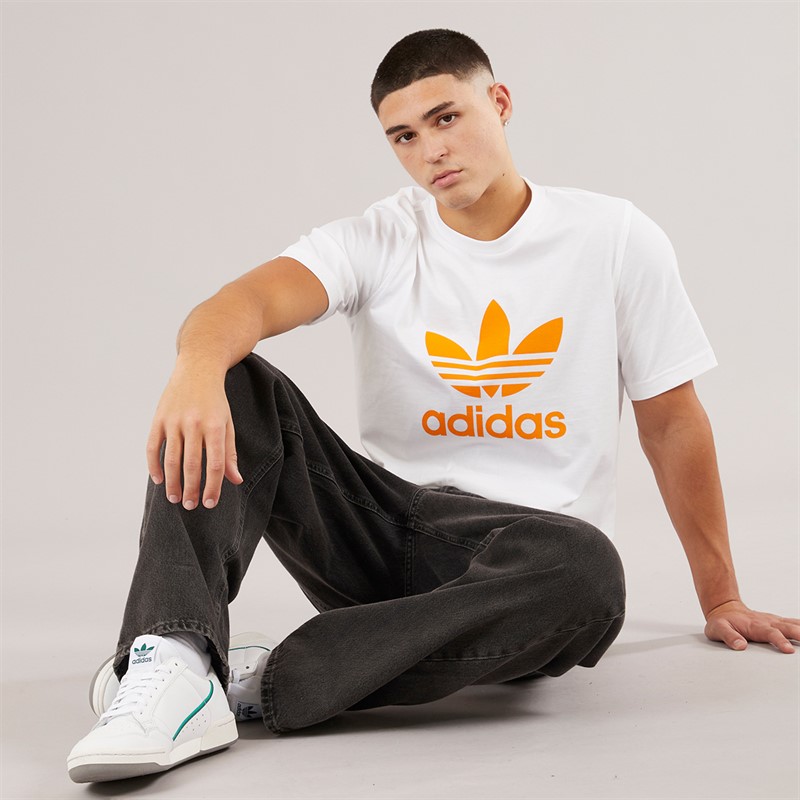 adidas Originals Mens Adicolor Trefoil T-Shirt White/Bright Orange