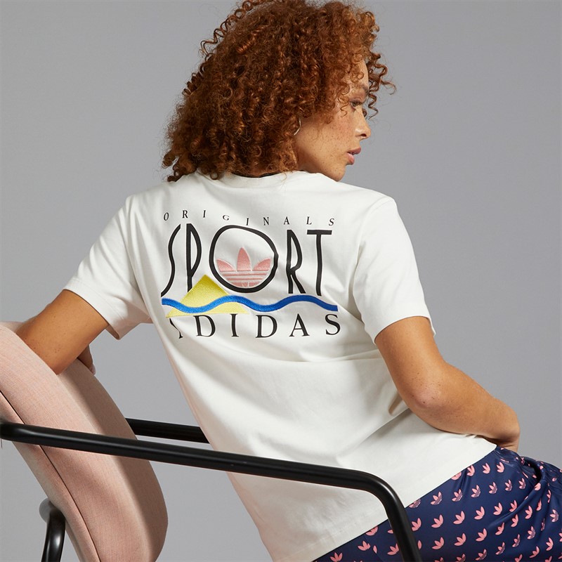 adidas Originals Womens Graphic Back Loose 3-Stripes T-Shirt Cloud White