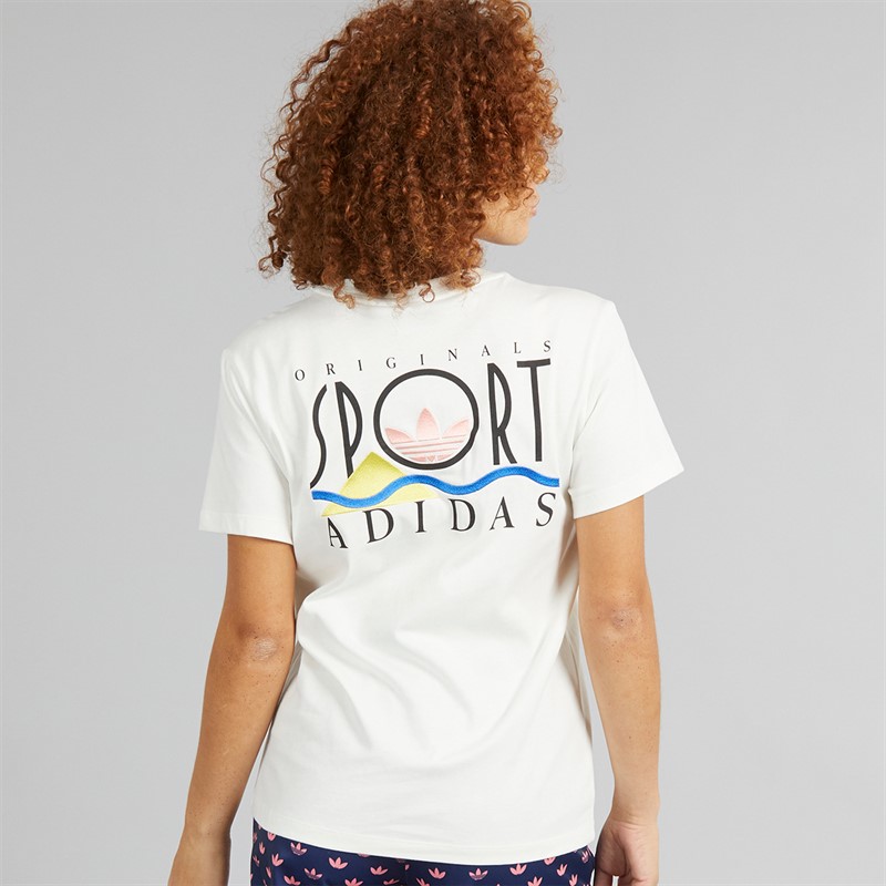 adidas Originals Womens Graphic Back Loose 3-Stripes T-Shirt Cloud White