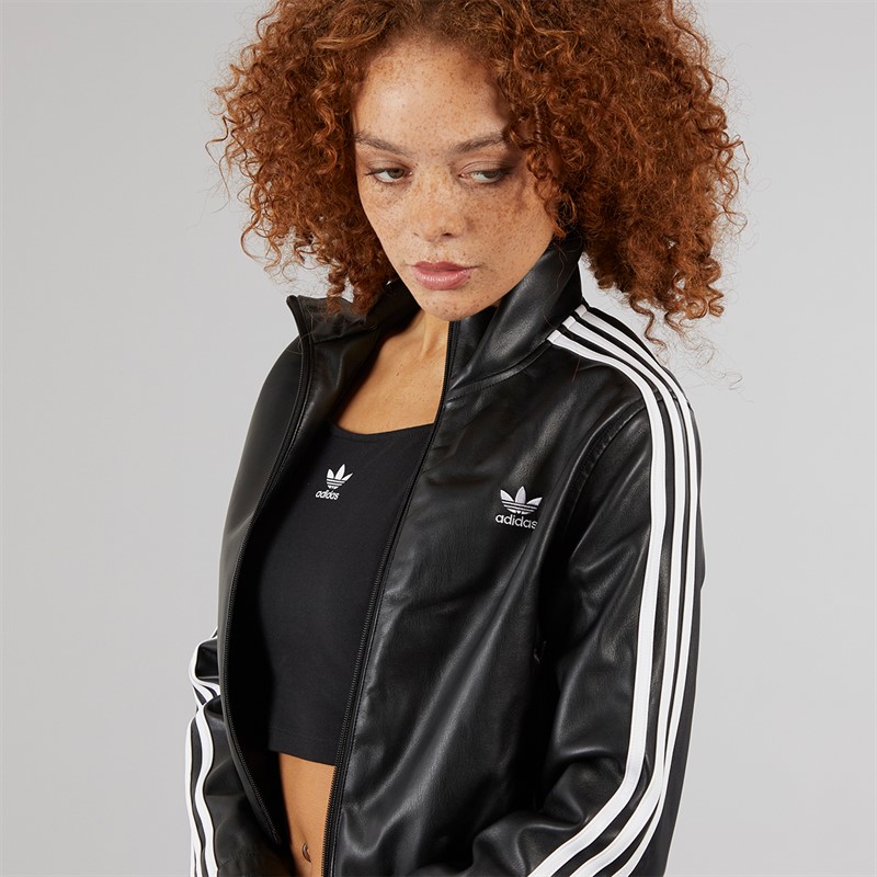 adidas Originals Womens Women Adicolor Firebird Pleather Track Top Black