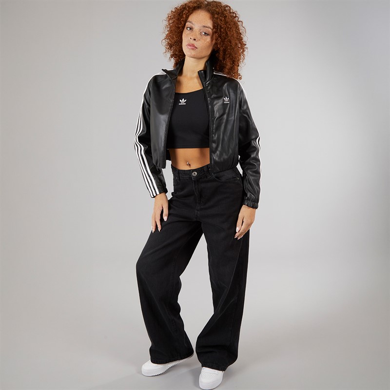 adidas Originals Womens Women Adicolor Firebird Pleather Track Top Black