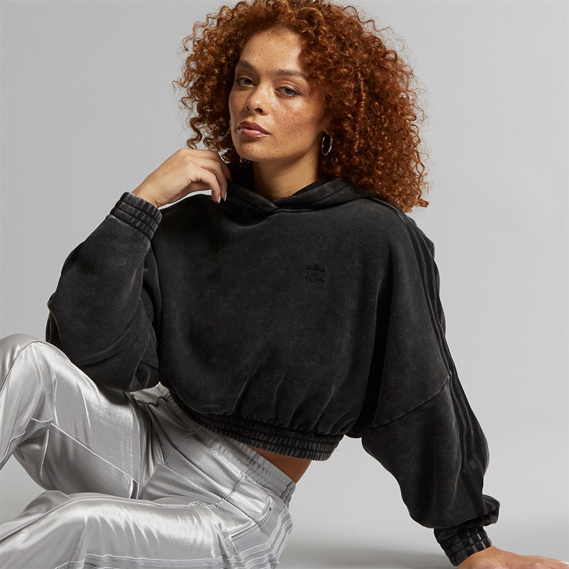 adidas Originals Womens Washed Out Crop Oversized Hoodie Black