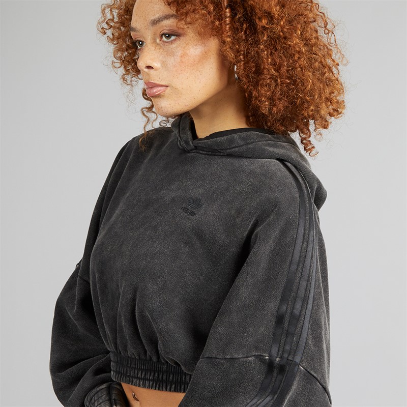 adidas Originals Womens Washed Out Crop Oversized Hoodie Black
