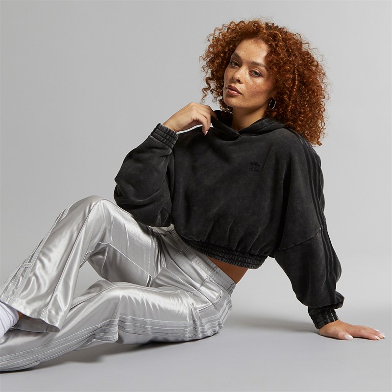 adidas Originals Womens Washed Out Crop Oversized Hoodie Black