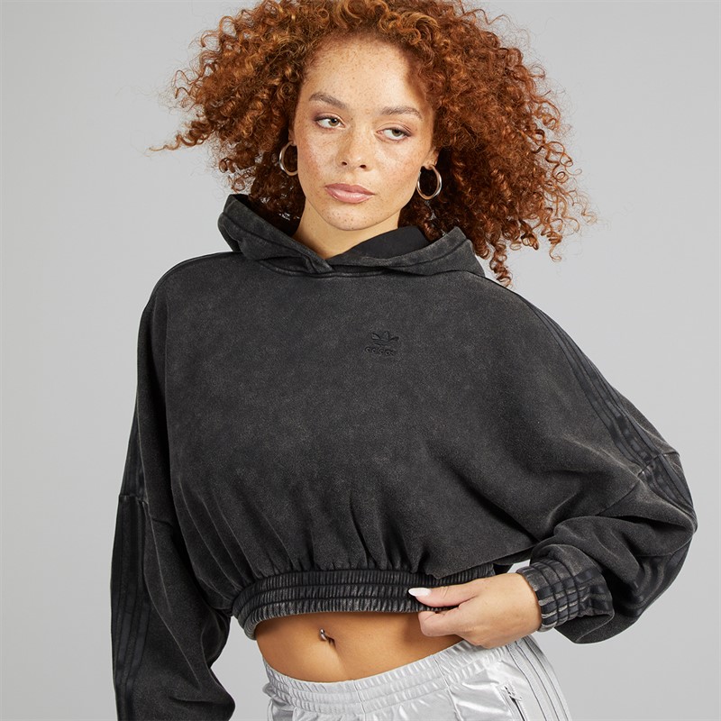 adidas Originals Womens Washed Out Crop Oversized Hoodie Black