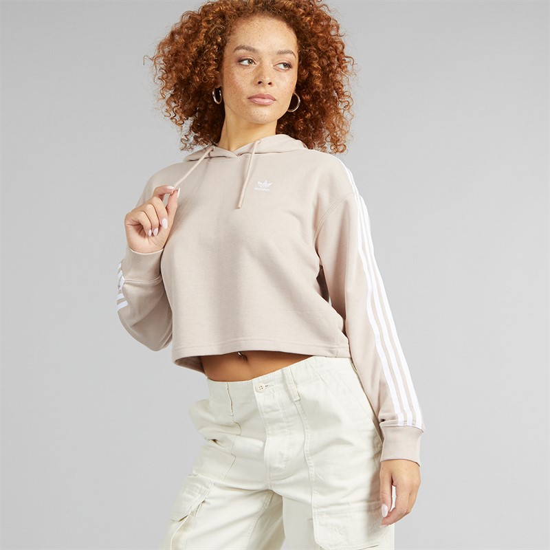 adidas Originals Womens Adicolor 3-stripes Short Hoodie Wonder Taupe