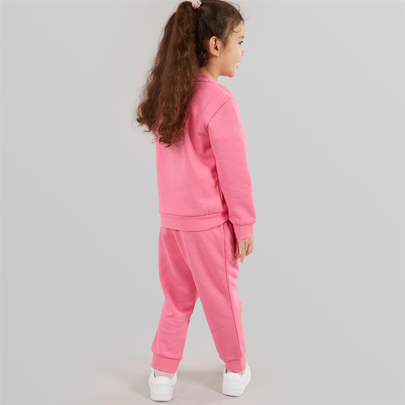 adidas Originals Girls Trefoil Crew Sweatshirt And Joggers Set Pink Fusion