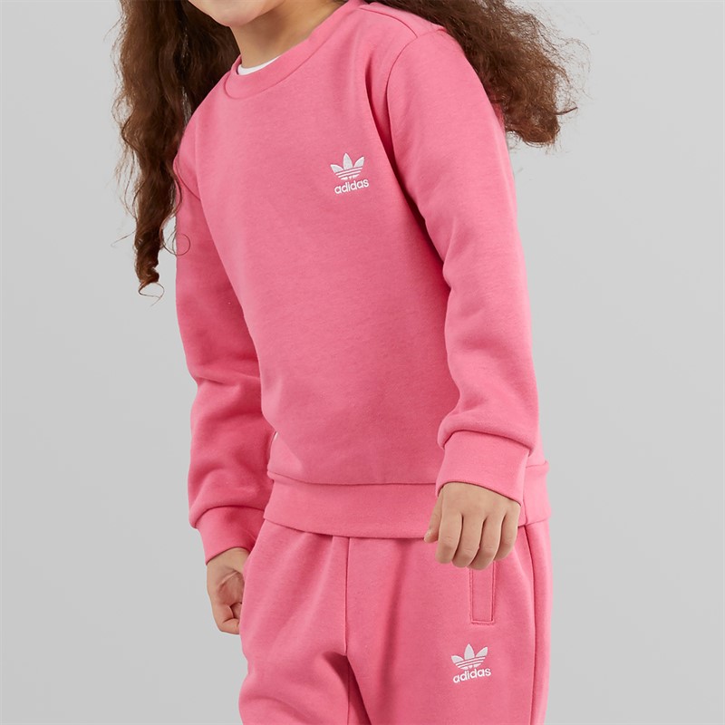 adidas Originals Girls Trefoil Crew Sweatshirt And Joggers Set Pink Fusion