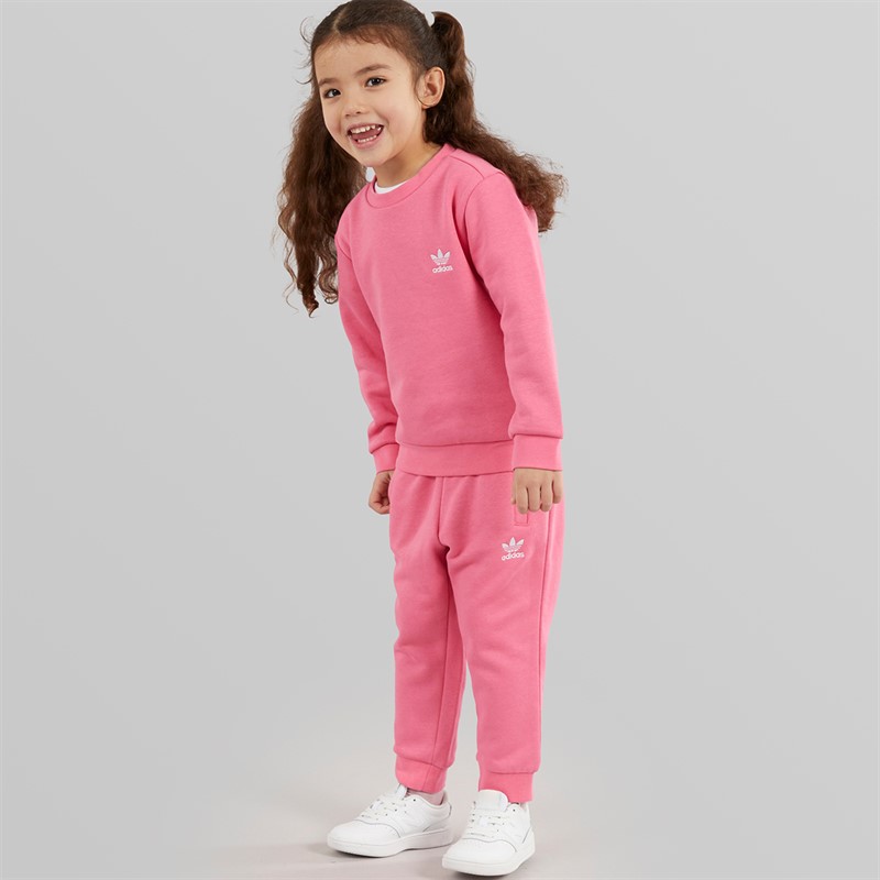 adidas Originals Girls Trefoil Crew Sweatshirt And Joggers Set Pink Fusion