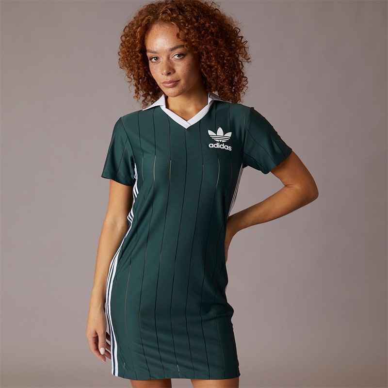 adidas Originals Womens Adicolor 3-Stripes Pinstripe Dress Mineral Green
