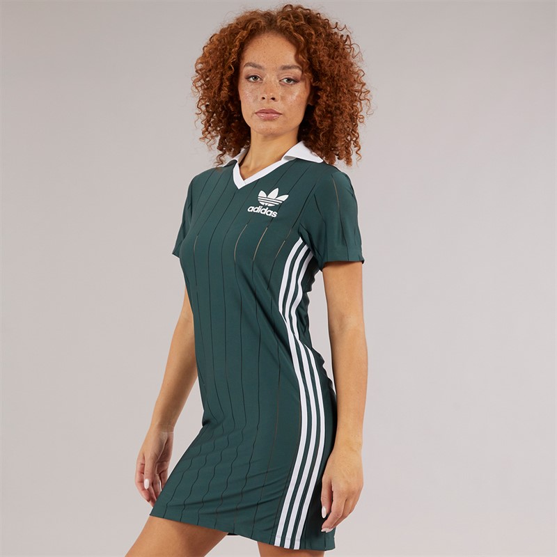 adidas Originals Womens Adicolor 3-Stripes Pinstripe Dress Mineral Green
