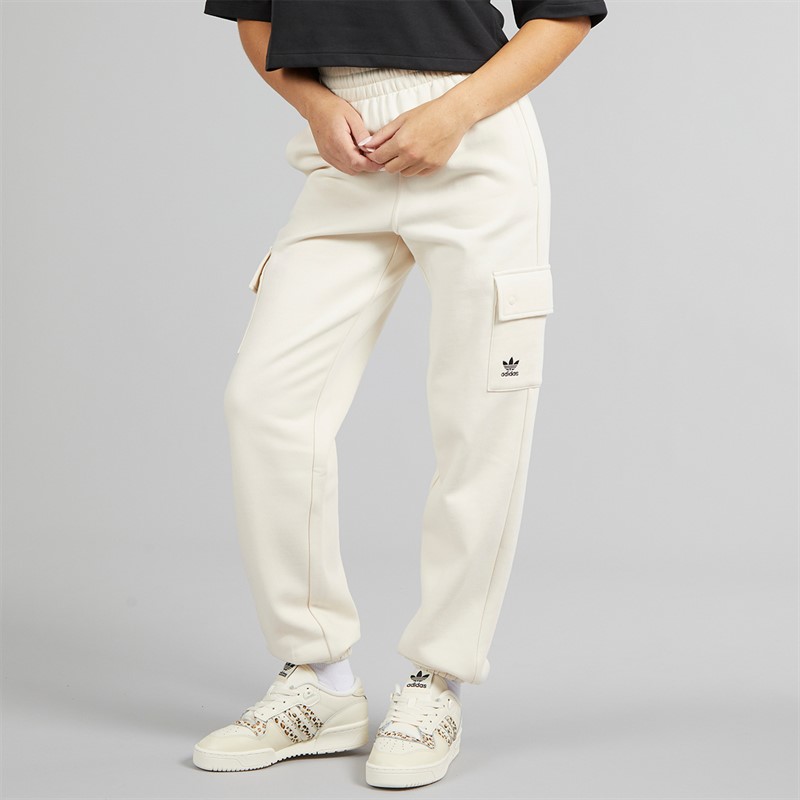 adidas Originals Womens Trefoil Essentials Cargo Fleece Joggers Wonder White