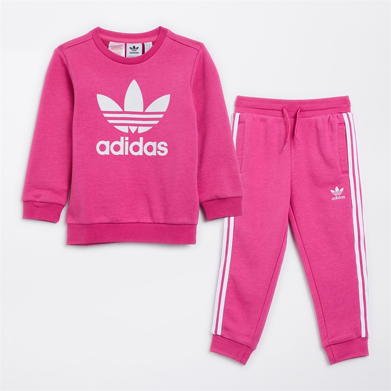 adidas Originals Infant Girls Adicolor Graphic Crew Sweatshirt And Joggers Set Semi Lucid Fuchsia