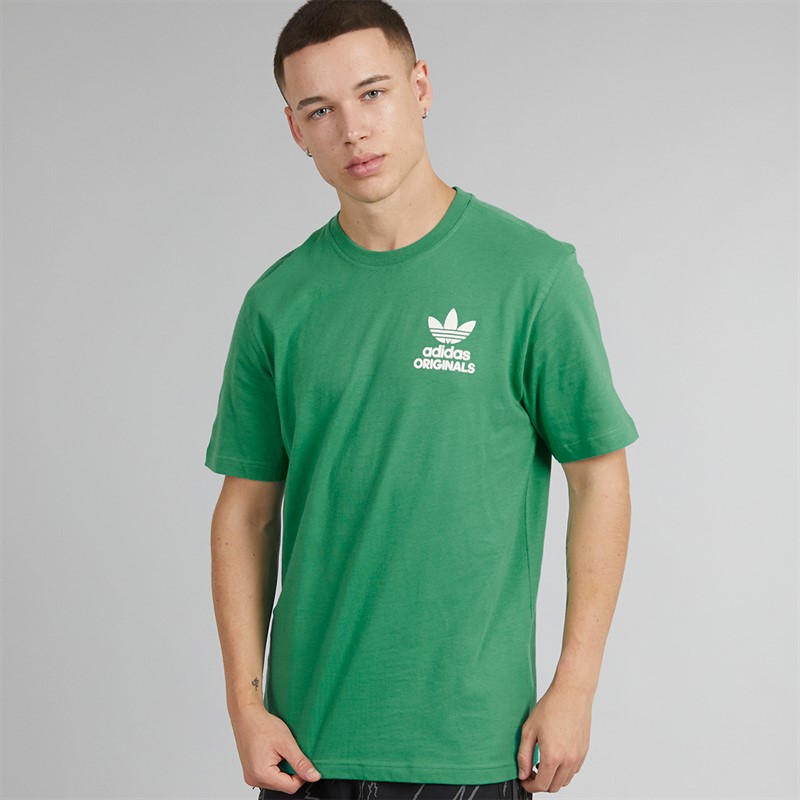 adidas Originals Mens Jazz Club Graphic Back T-Shirt Semi Court Green