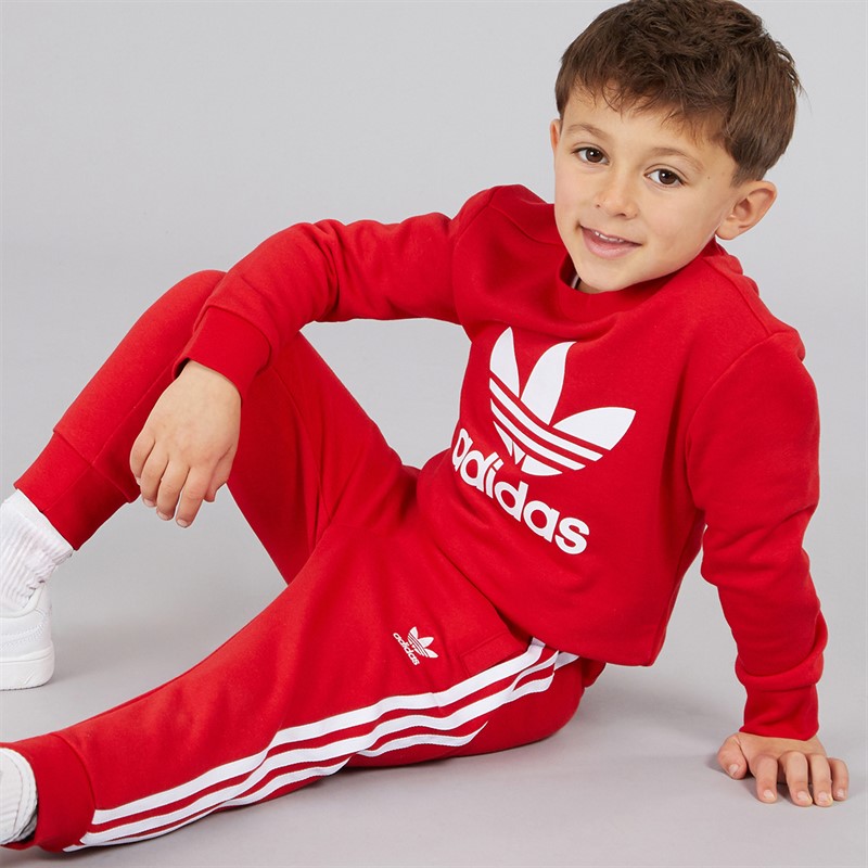 adidas Originals Boys Adicolor Trefoil Crew Sweatshirt And Joggers Set Better Scarlet