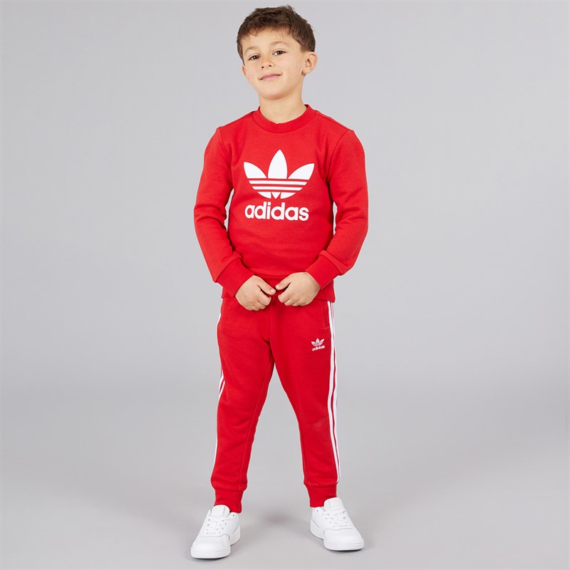 adidas Originals Boys Adicolor Trefoil Crew Sweatshirt And Joggers Set Better Scarlet