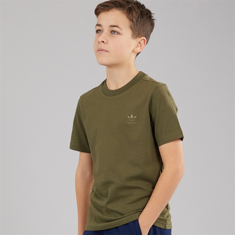 adidas Originals Junior Boys Trefoil Essentials Logo T-Shirt Olive Strata