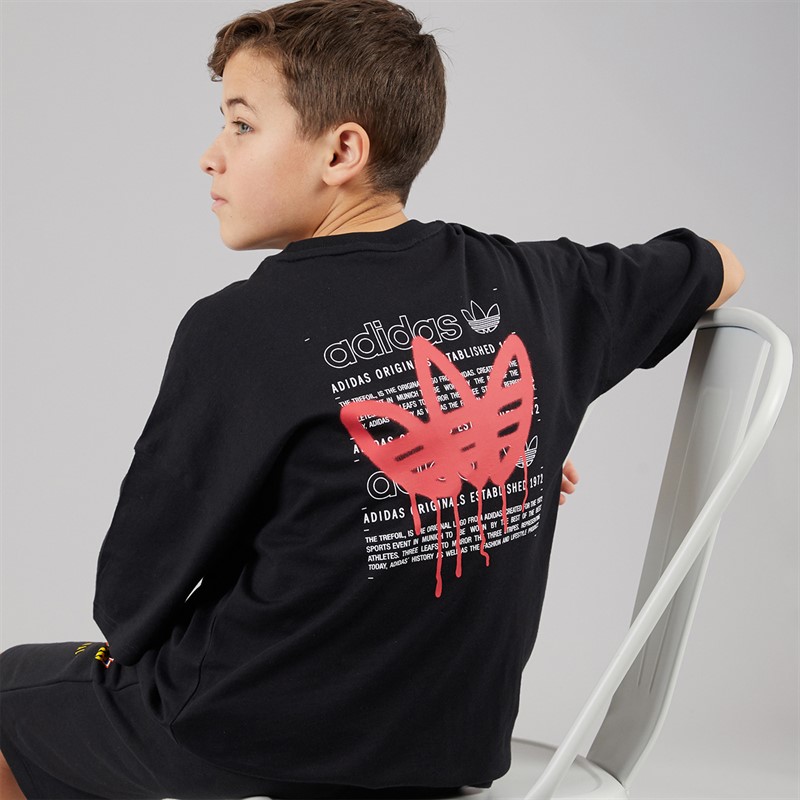 adidas Originals Junior Boys Graffiti Trefoil Graphic Back T-Shirt Black