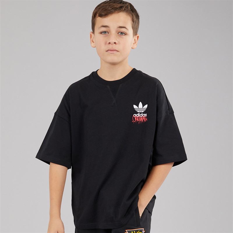 adidas Originals Junior Boys Graffiti Trefoil Graphic Back T-Shirt Black