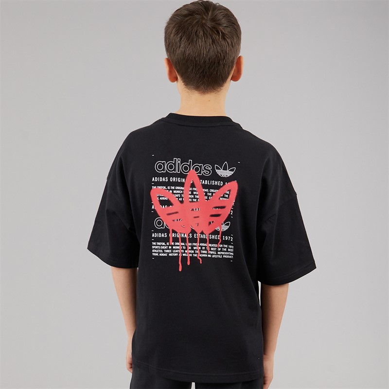 adidas Originals Junior Boys Graffiti Trefoil Graphic Back T-Shirt Black