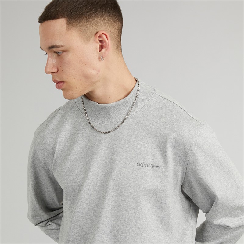 adidas Originals Mens Mock Teck Long Sleeve Top Medium Grey Heather