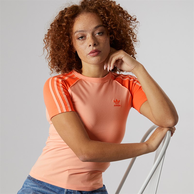 adidas Originals Womens Women Adicolor 3-Stripes Raglan Slim T-Shirt Glow Pink