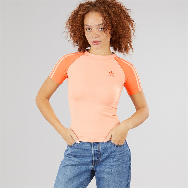 adidas Originals Womens Women Adicolor 3-Stripes Raglan Slim T-Shirt Glow Pink