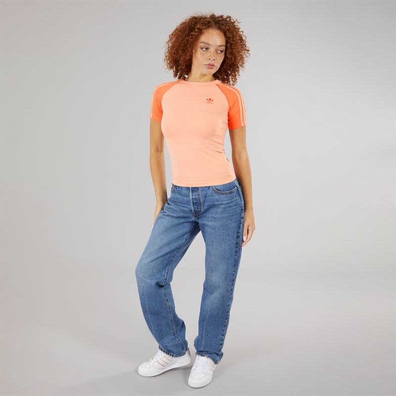 adidas Originals Womens Women Adicolor 3-Stripes Raglan Slim T-Shirt Glow Pink