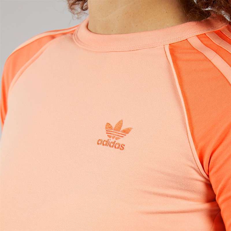adidas Originals Womens Women Adicolor 3-Stripes Raglan Slim T-Shirt Glow Pink