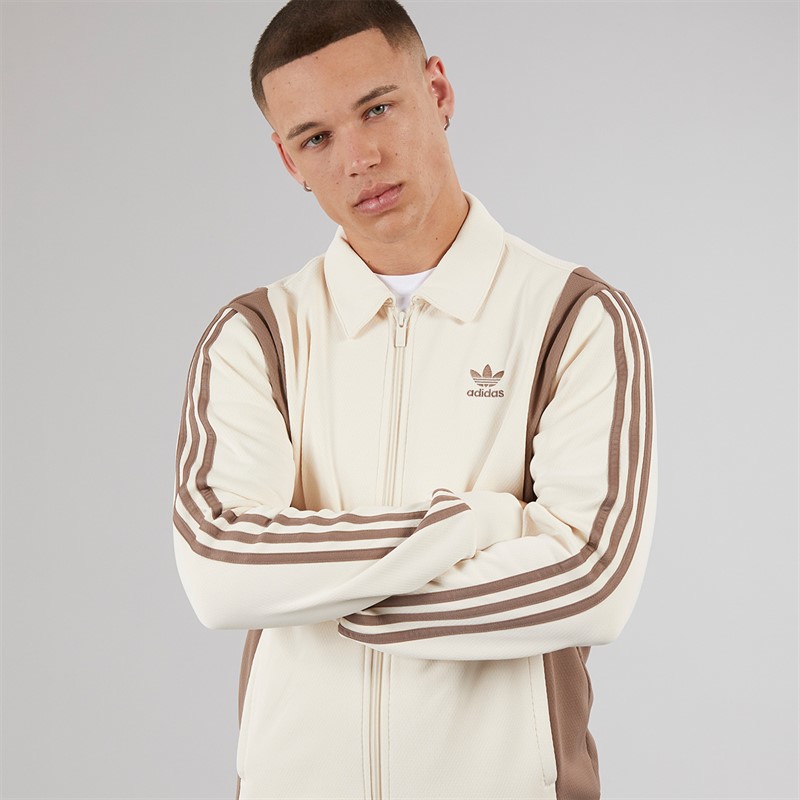 adidas Originals Mens Adicolor Panel Track Top Wonder White/Trace Brown Wonder White / Trace Brown