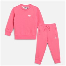 adidas Originals Infant Girls Trefoil Essentials Crew Sweatshirt And Joggers Set Pink Fusion