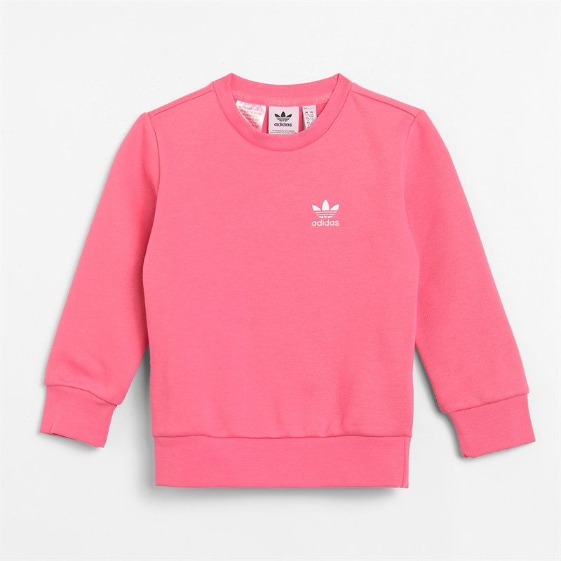 adidas Originals Infant Girls Trefoil Essentials Crew Sweatshirt And Joggers Set Pink Fusion