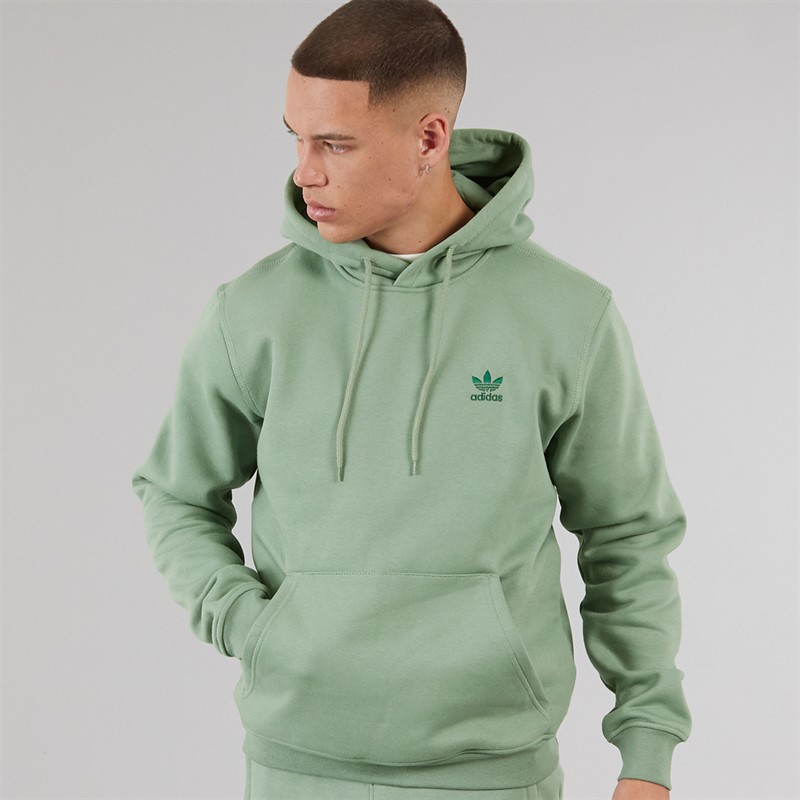 adidas Originals Mens Trefoil Essentials Hoodie Silver Green