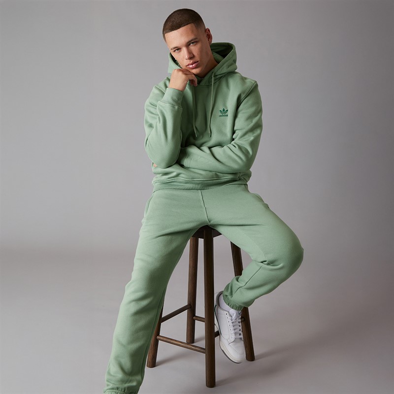 adidas Originals Mens Trefoil Essentials Hoodie Silver Green