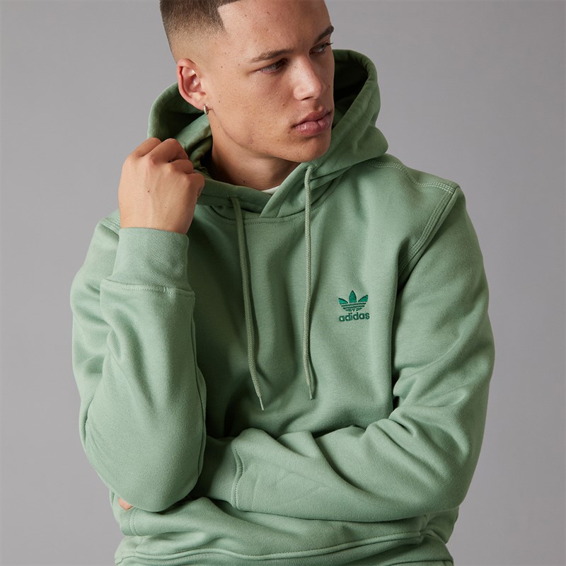 adidas Originals Mens Trefoil Essentials Hoodie Silver Green