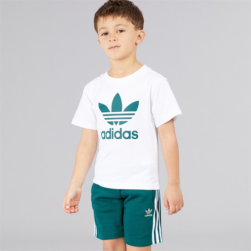 adidas Originals Junior Boys Adicolor Trefoil Graphic T-Shirt And Shorts Set Legacy Teal/White