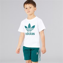 adidas Originals Junior Boys Adicolor Trefoil Graphic T-Shirt And Shorts Set Legacy Teal/White