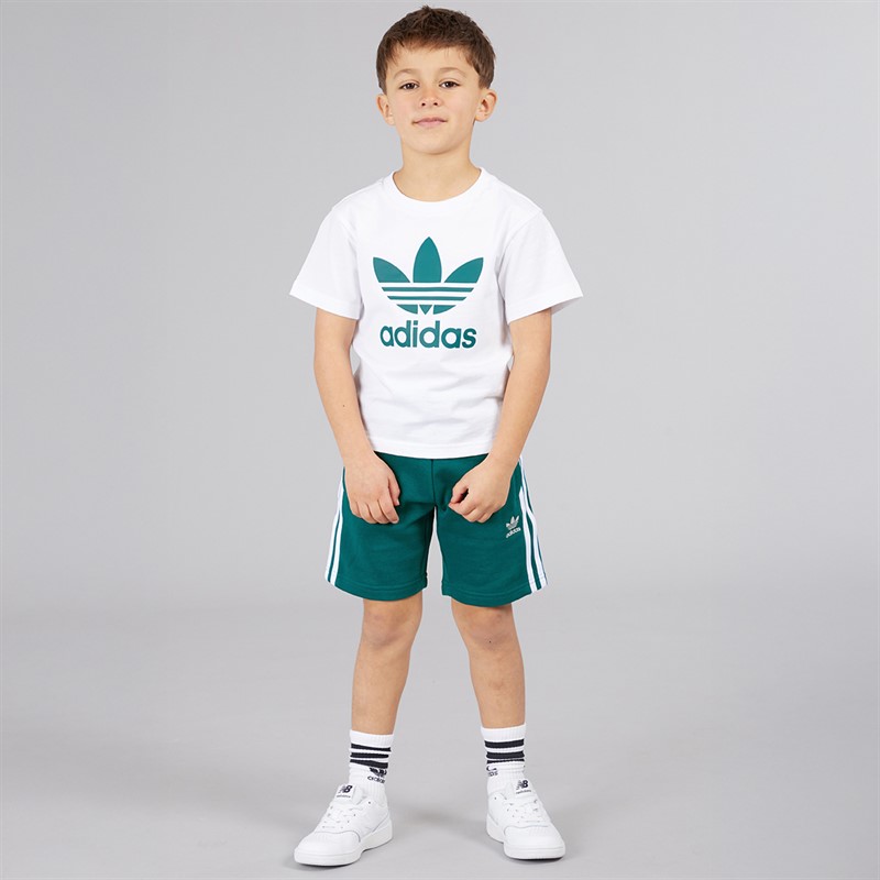 adidas Originals Junior Boys Adicolor Trefoil Graphic T-Shirt And Shorts Set Legacy Teal/White