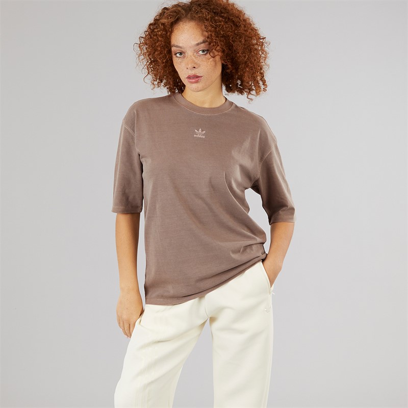 adidas Originals Womens Trefoil Essentials Oversized T-Shirt Trace Brown