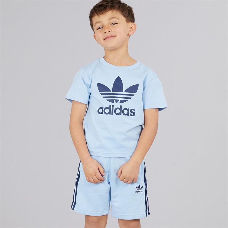 adidas Originals Boys Adicolor Trefoil Graphic T-Shirt And Shorts Set Clear Sky