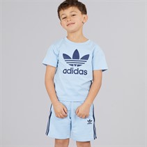 adidas Originals Boys Adicolor Trefoil Graphic T-Shirt And Shorts Set Clear Sky